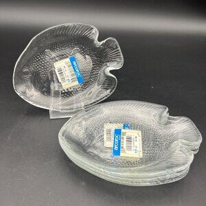 4 Vintage Arcoroc Fish Appetizer Plates Poisson Tempered Glass 6.5” France NOS
